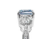 Asscher Cut Three Stone Engagement Ring Setting for a Fancy Blue Lab-Grown Diamond | Tapered Pave Band | White Gold