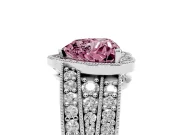 Fancy Pink Heart Cut Diamond Halo Ring Set in Platinum with Accent Split Shank and Prong Setting