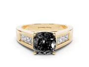 Cushion Cut Channel-Set Engagement Ring Setting for a Black Center | Wide Band | Yellow Gold
