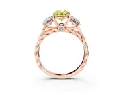Fancy Yellow Oval Cut Diamond Three-Stone Ring Set in Rose gold with Braided Band