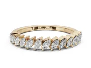 Marquise Lab-Grown Diamond Slanted Half Eternity Wedding Band | Tip Cups | Yellow Gold