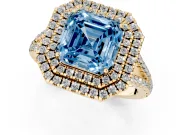 Asscher Cut Halo Engagement Ring Setting for a Fancy Blue Lab-Grown Diamond | Yellow Gold - Design NV-24799