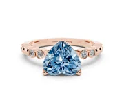 Fancy Blue Heart Cut Diamond Solitaire Engagement Ring Set in Rose gold with Bezel Accents on Beaded Band