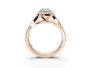 Emerald Cut Halo Pavé Engagement Ring Setting | Narrow Split Shank | Rose Gold