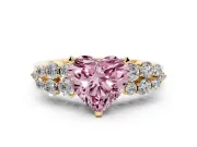Heart-Shaped Side Stone Engagement Ring Setting for a Fancy Pink Lab-Grown Diamond | Shoulder Clusters | Yellow Gold