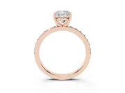 Cushion Cut Diamond Solitaire Set in Rose gold with Round Pavé Band and Prong Setting