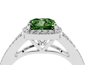 Cushion Cut Split Shank Halo Engagement Ring Setting for a Fancy Green Lab-Grown Diamond | Platinum