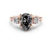 Pear-Shaped Hidden Halo Three Stone Engagement Ring Setting for a Black Center | Rose Gold
