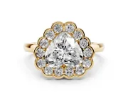 Heart-Shaped Scalloped Cluster Halo Engagement Ring Setting | Plain Band | Yellow Gold