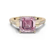 Asscher Cut Vintage Cathedral Engagement Ring Setting for a Fancy Pink Lab-Grown Diamond | Carved Band | Yellow Gold