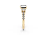 Fancy Black Three-Stone Asscher Cut Diamond Pavé Band Ring Set in Yellow gold with Prong-Set Trio