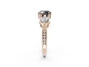 Fancy Black Round Cut Lab-Grown Diamond Three-Stone Ring Set in Rose Gold with Channel-Set Band and Prong Setting