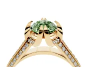 Fancy Green Marquise Cut Diamond Pavé Split Shank Solitaire Ring Set in Yellow gold with Prong Setting