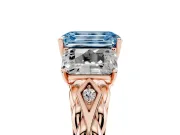 Emerald Cut Three Stone Engagement Ring Setting for a Fancy Blue Lab-Grown Diamond | Braided Band | Rose Gold