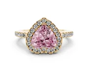 Heart-Shaped Pave Halo Engagement Ring Setting for a Fancy Pink Lab-Grown Diamond | Pave Band | Yellow Gold