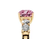 Fancy Pink Cushion Cut Diamond Five-Stone Prong Set Engagement Ring Set in Yellow gold with Channel Band