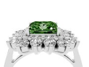 Princess Cut Floral Double Halo Engagement Ring Setting for a Fancy Green Lab-Grown Diamond | Plain Band | White Gold