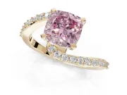 Cushion Cut Bypass Pavé Engagement Ring Setting for a Fancy Pink Lab-Grown Diamond | Yellow Gold
