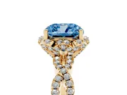 Cushion Cut Milgrain Halo Engagement Ring Setting for a Fancy Blue Lab-Grown Diamond | Graduated Shoulders | Yellow Gold