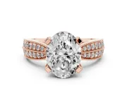Oval Cut Diamond Solitaire Ring Set in Rose gold with Milgrain Double Row Round Pavé Band