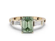 Emerald Cut Tapered Baguette Engagement Ring Setting for a Fancy Green Lab-Grown Diamond | Bar Set Sides | Yellow Gold
