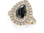 Fancy Black Pear-Shaped Lab-Grown Diamond Double Halo Statement Ring Set in Yellow Gold with Pavé Band
