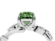Fancy Green Emerald Cut Diamond Solitaire Ring Set in Silver with Twisted Marquise Accent Band