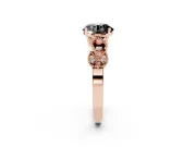 Fancy Black Round Cut Diamond Milgrain Leaf Band Solitaire Ring Set in Rose gold with Accent Stones and Prong Setting