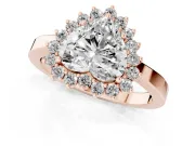Heart Cut Diamond Halo Ring Set in Rose gold with Round Halo and Smooth Solitaire Band