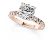 Cushion Cut Diamond Pavé Band Solitaire Set in Rose gold with Prong Setting