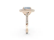 Fancy Blue Radiant Cut Lab-Grown Diamond Double Halo Statement Ring Set in Rose Gold with Pavé Band