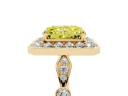 Radiant Cut Halo Engagement Ring Setting for a Fancy Yellow Lab-Grown Diamond | Bezel Station Shoulders | Yellow Gold