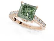 Princess Cut Pavé Solitaire Engagement Ring Setting for a Fancy Green Lab-Grown Diamond | Crossover Gallery | Rose Gold