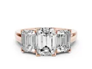 Emerald Cut Three Stone Engagement Ring Setting | Large Side Stones | Rose Gold