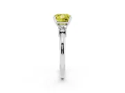 Fancy Yellow Three-Stone Princess Cut Diamond Ring Set in White gold with Prong Setting and Plain Band