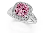 Cushion Cut Graduated Milgrain Halo Engagement Ring Setting for a Fancy Pink Lab-Grown Diamond | Platinum