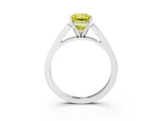 Fancy Yellow Radiant Cut Diamond Solitaire Engagement Ring Set in Platinum with Prong Setting and Tapered Band
