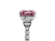 Asscher Cut Three Stone Engagement Ring Setting for a Fancy Pink Lab-Grown Diamond | Pave Shoulders | Platinum