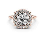 Round Claw Corner Halo Engagement Ring Setting | Slim Plain Band | Rose Gold