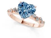 Fancy Blue Heart Cut Diamond Cluster Solitaire Ring Set in Rose gold with Prong Setting