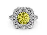 Round Halo Split Shank Engagement Ring Setting for a Fancy Yellow Lab-Grown Diamond | Pavé Strands | Sterling Silver