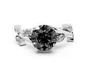 Round Twisted Vine Engagement Ring Setting for a Black Center | Marquise Leaves | Sterling Silver