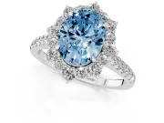 Oval Scalloped Halo Engagement Ring Setting for a Fancy Blue Lab-Grown Diamond | Single Row Pave | Sterling Silver