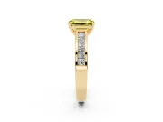 Fancy Yellow Emerald Cut Diamond Solitaire Ring Set in Yellow gold with Channel-Set Band and Prong Setting