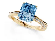Radiant Cut Twisted Pave Engagement Ring Setting for a Fancy Blue Lab-Grown Diamond | Ribbon Band | Yellow Gold