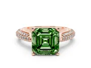 Fancy Green Asscher Cut Diamond Solitaire Engagement Ring Set in Rose gold with Multi-Row Round Pavé Band and Prong Setting