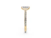 Emerald Cut Diamond Brilliant Solitaire Set in Yellow gold with Pavé Band and Claw Prong Setting