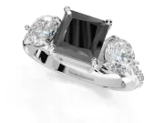 Fancy Black Princess Cut Lab-Grown Diamond Three-Stone Ring Set in White Gold with Channel-Set Band and Prong Setting