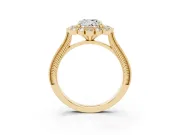 Cushion Cut Vintage Scalloped Halo Engagement Ring Setting | Milgrain Pavé Band | Yellow Gold