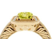 Fancy Yellow Radiant Cut Diamond Halo Ring Set in Yellow gold with Round Accent Halo, Pavé Band and Prong Setting